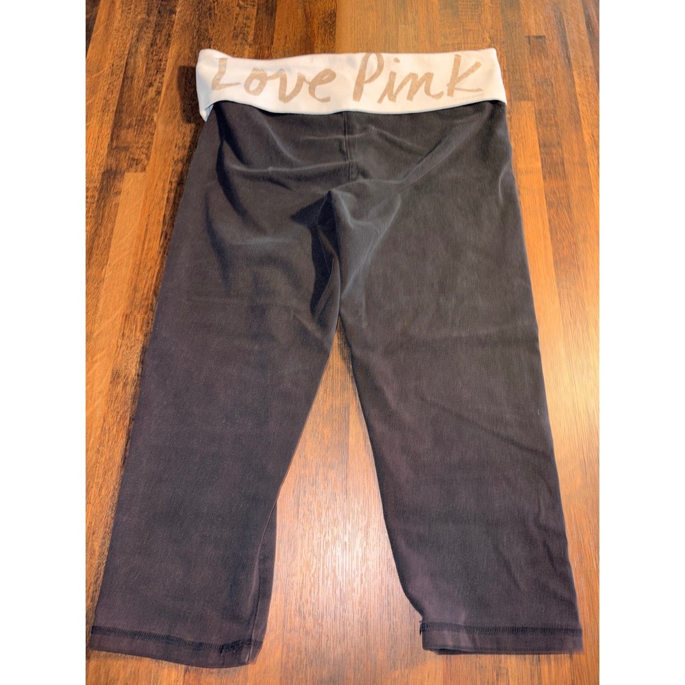Victoria's Secret PINK Yoga Leggings Black Capri Foldover Love Pink Small S Y2K